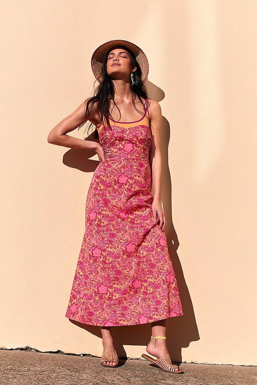 New Free People Ruby's Sweetheart Midi Dress $148 SIZE 2 Red Berry Floral